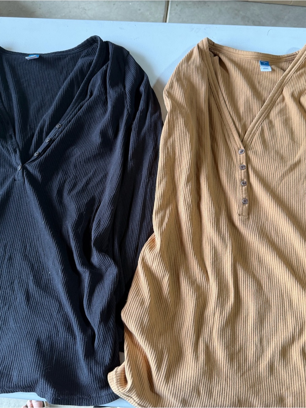 Old Navy Ribbed Henley Top - Black and Camel